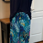 Soma Cool Nights Pajama Set Navy V-Neck Top & Tropical Print Pants Size L Photo 0