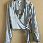 Le lis ✨  Women’s Blue Silk Satin Polka Dot Wrap Top Medium NWT Photo 0