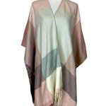 Woolrich Cozy Blanket Scarf Wrap Open Front Cream Pink Plaid Women One Size Photo 2