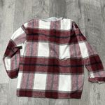 Red White Plaid Jacket Coat flannel button up fall autumn women’s medium hooded Photo 2