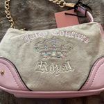 Juicy Couture NWT-  Pink and Cream Heritage Velvet Clutch with Gold Chain Photo 12