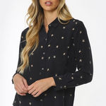 Rails Kate Silk Animal Stars Print Shirt (Sz Small) Black & Gold 100% Silk Photo 0