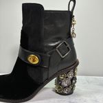 Coach EUC  Moto Bootie Tea Rose Block Heel Black Leather Suede Women's 5 Photo 2