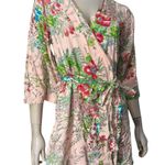 Plum Pretty Sugar Women’s Size XS Pink Floral Cotton Belted Kimono Short Robe Photo 0