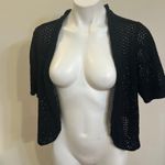 Charter Club Black Short Sleeve Open Front Knit Cardigan Open Knit Short Sleeve Cardigan Photo 3