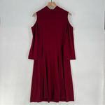 Susan Graver Stretch Liquid Knit Cold Shoulder 3/4 Sleeve Mock Neck Swing Dress Photo 10