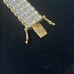 New Elegant Designer Diamond Wide Tennis Bracelet Gold over Brass 7.25” Photo 3