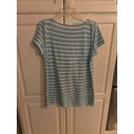 J.Jill  Striped Tunic Top Shirt Womens Size Medium Aqua White Blue Linen Blend Photo 3