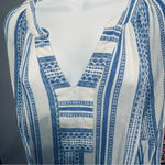 Brina & Em Colter Split Neck Boho Blue White Top Size Large Photo 5