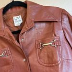 VINTAGE Brown Faux Leather Belted Shirt Jacket Size SMALL MEDIUM Pearl Snap 70s Photo 3
