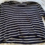 Bar III Navy & white striped wide cropped shirt Photo 2