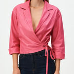 Badgley Mischka Top Womens 6 Wrap Tie Belted Cropped Leather Top Photo 0