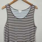 Garnet Hill Midi Dress Womens Large Taupe White Stripe Slits Sleeveless Tank L Photo 1