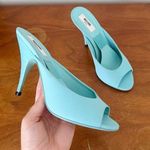 Moschino x Barbie • turquoise stiletto mules heels sandals peep toe Photo 0