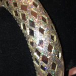 Silver Tone Holographic Glitter Mirrored Retro Boho Bangle Bracelet Photo 3