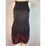 Parker Red/Black Monaco Beaded Feather Hem Flapper Mini Dress Size S Photo 3
