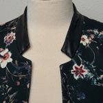 Zara Basic Floral Print Blazer Sz Sm Faux Leather Trim Black Cropped Jacket Photo 2