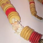 Vintage Retro Wooden Flat Beads Shell Beaded Huge Pendant Boho Necklace Red Photo 2