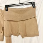 Lounge Knitted Long Sleeve Crop Top & Fold Waist Shorts Set Tan Women's Size XS Photo 5