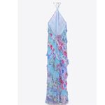 ZARA  ruffle printed halter midi Dress NEW Photo 9