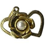 Womens Pearl Embellished Entwined Hearts Floral Necklace Pendant Gold Tone Photo 0