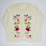 Vintage 60s Floral Embroidered Knit Cardigan Sweater Size L Photo 1