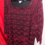 cj banks Women’s  Red Lace Over Black 3/4 sleeve stretch pullover blouse 1X Photo 2