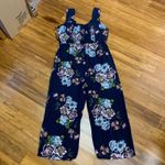 BOG Collective Navy Blue Floral Wide Leg Jumpsuit Tank Pants Women's Size Large Photo 3
