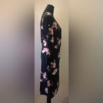 Anne Klein - Black and Pink Floral Long-Sleeved Rapped Dress Size 10 Photo 2