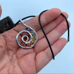 Chakra Spiral Of Life Gemstone Sterling Silver Pendant Necklace Photo 3