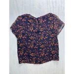 Vintage Hana Sung Women's Silk Paisley Short Sleeve Blouse Navy Pink Orange S Blue Photo 8