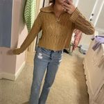 Pink Rose Cropped Brown Sweater Photo 0