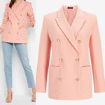 EXPRESS  Flannel Knit Oversized Double Breasted Blazer with Gold Novelty Buttons Photo 3