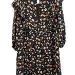 Sanctuary Black Floral Ruffle Long Sleeve Mini Dress Fully Lined Size Medium Photo 4