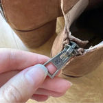 Lucky Brand Ravynn Brown Faux Suede and Leather Block Heel Booties, Tan, 10 Photo 9