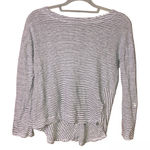 Adrienne Vittadini Linen Striped Long Sleeve Shirt Blue White Size XS Photo 0