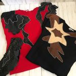 Two Vintage Sonia Dresses 1980's Handmade Knit Red & Black Dress & Black Size L Photo 2