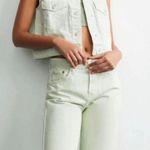 ZARA Denim Vest Apple Green Cropped Vest XS (New with tag) Photo 1