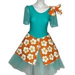 HANDMADE Turquoise Tutu Dress Costume Orange Skirt Floral Anthurium Flowers Photo 0