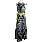 Eliza J  Geometric Scarf Print Sleeveless Maxi Dress in Blue/Yellow Photo 1