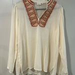 Spartina 449 Cream Boho Embroidered Tunic Top Size M ā Linen Blend Resort Blouse Photo 0