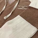 Brown & Cream Hooded Sweatshirt Waffle Knit Tunic Tan Size M Photo 6