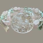 Quartz 3 Strand Stretch Bracelet Large Crackle Center Stone Clear Light Pink Gre Photo 1