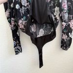 AFRM Surplice Long Sleeve Bodysuit Puff Sleeve Black Pink Floral Small S Size M Photo 3
