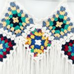 Womens Boho Hippie Festival Beach Fringe Granny Square Crochet Cropped Top White Size M Photo 2