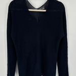 Vince Black Linen V Neck Mesh Knit Sweater Top Long Sleeves Women's XS Photo 0