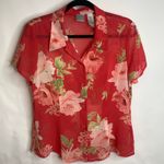 Emma James  Sheer Coral Pink Floral Blouse Sz 12 Photo 4