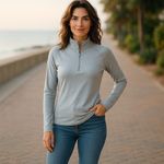 Columbia  Womens Pullover S Quarter Zip Striped‎ Gray Grey Lightweight Mock Neck Photo 1