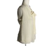 Apostrophe  Sheer Button Up Shirt M Cream Neck Tie Sleeveless Pleated Shoulders Photo 4