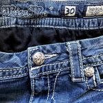 Miss Me  Embellished Boot Stretch Jean Rhinestone Patch Medium Wash Blue 30x33 Photo 4